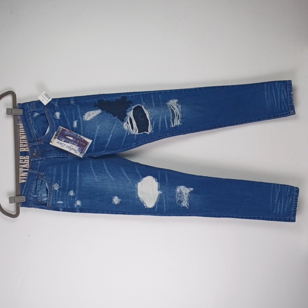 VINTAGE REUNION Indigo Lace Torn & Tattered Skinny Jeans BNWT SZ 7/28